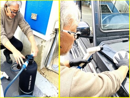 純水器を使用した「水」での洗車後、脱脂で表面処理を行います。