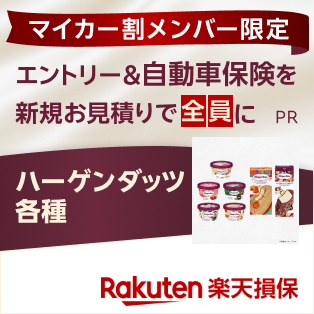 マイカー割メンバー限定！楽天損保の自動車保険「ドライブアシスト」の新規お見積もりで、全員にハーゲンダッツ　各種　いずれか1点（税込351円）をプレゼント！