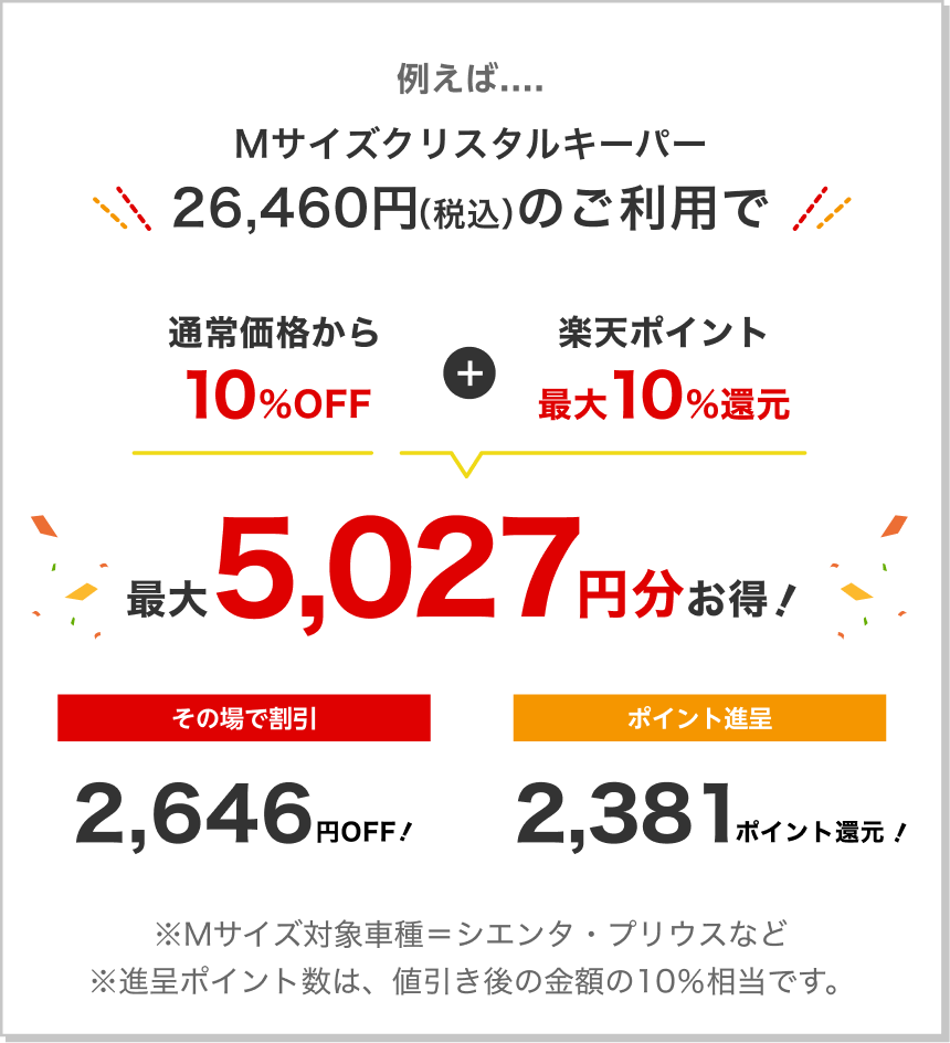 Mサイズクリスタルキーパー26,460円のご利用で最大5,027円分お得！
