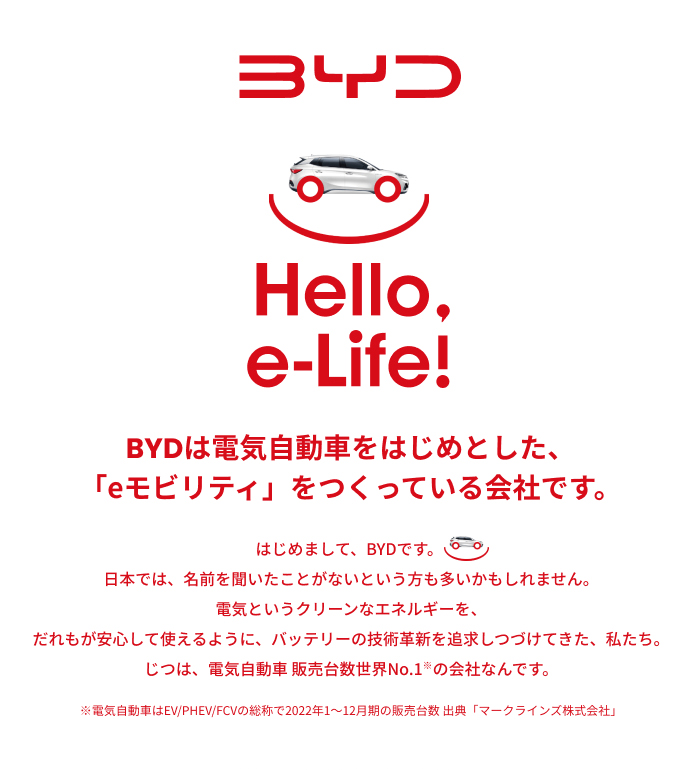 BYDは電気自動車をはじめとした、「eモビリティ」をつくっている会社です。