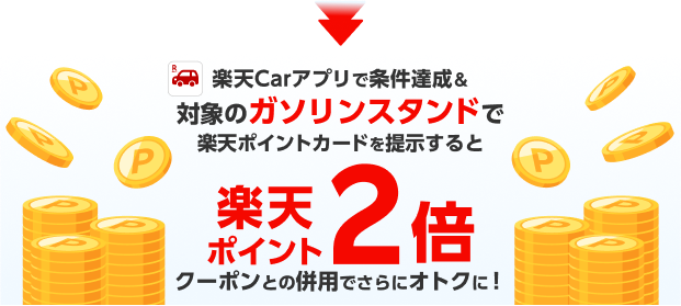 楽天Carアプリで条件達成＆対象のガソリンスタンドで楽天ポイントカードを提示すると楽天ポイント2倍