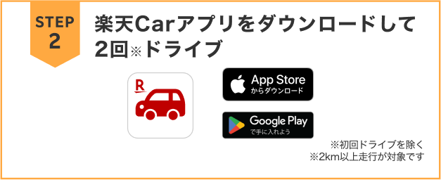STEP2：楽天Carアプリをダウンロードして2回ドライブ