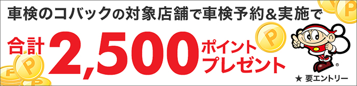 コバックで車検実施して合計2,500ポイントもらえる！キャンペーン