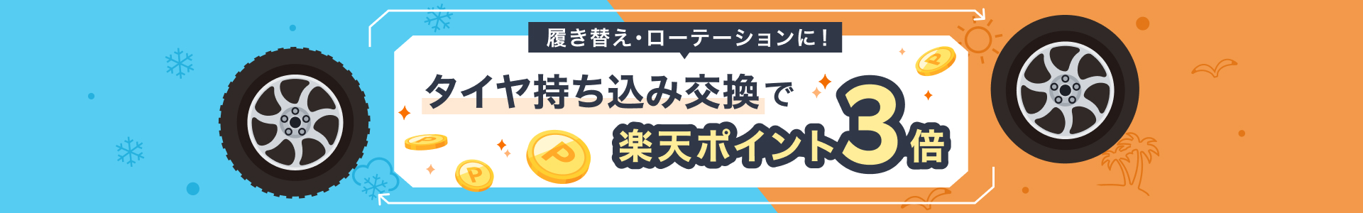 【楽天Car持ち込みタイヤ交換】エントリー＆タイヤ持ち込み交換実施で、ポイント3倍